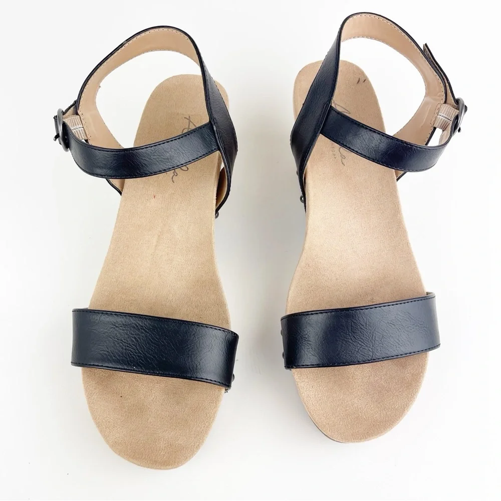Abella True Comfort Daisy Black Cork Wedge Size 10